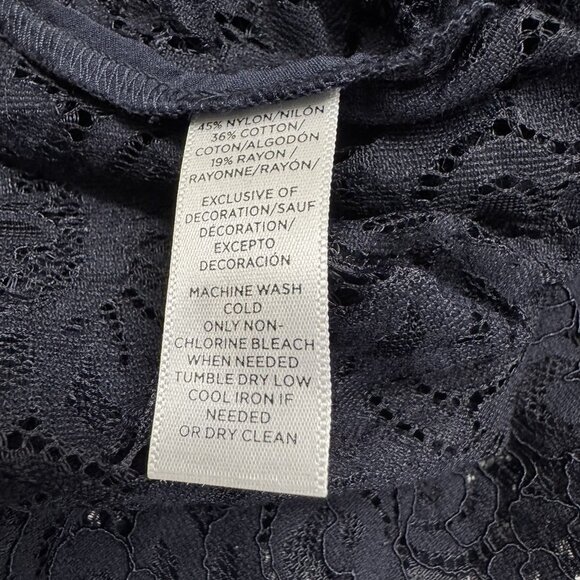 Ann Taylor LOFT Lace Tunic Top XL Dark Blue Bell Sleeve Sheer - Picture 6 of 10